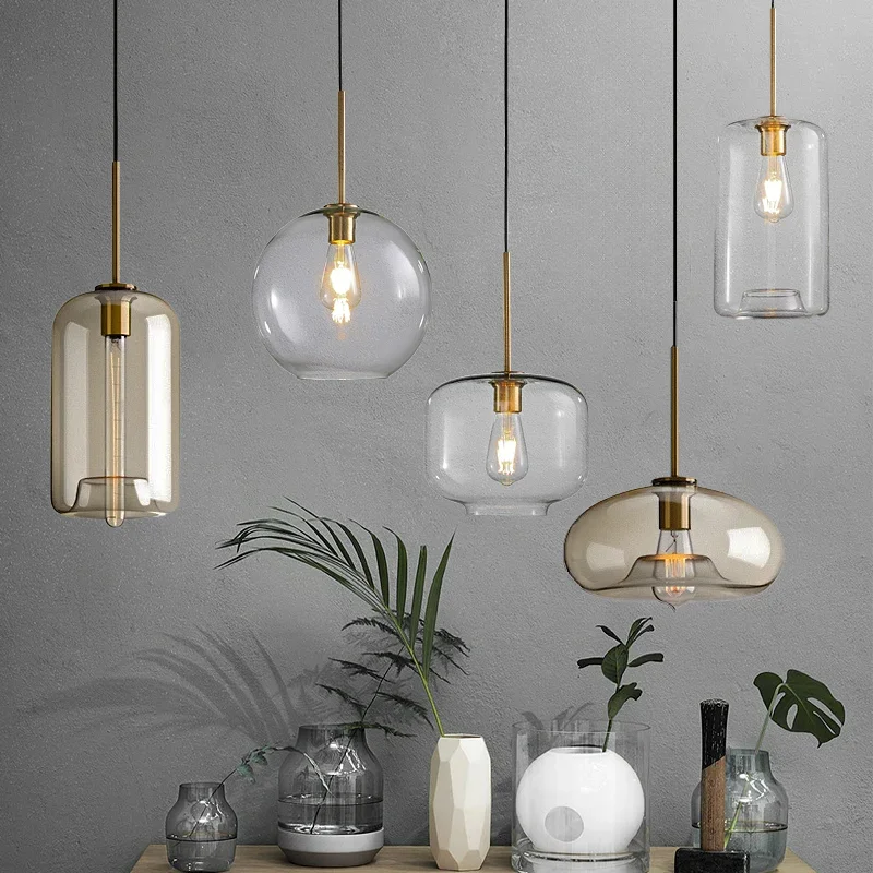 

loft LED hanging Glass Modern lustre Pendant Light industrial decor Lights Fixtures E27/E26 for Kitchen Restaurant Lamp