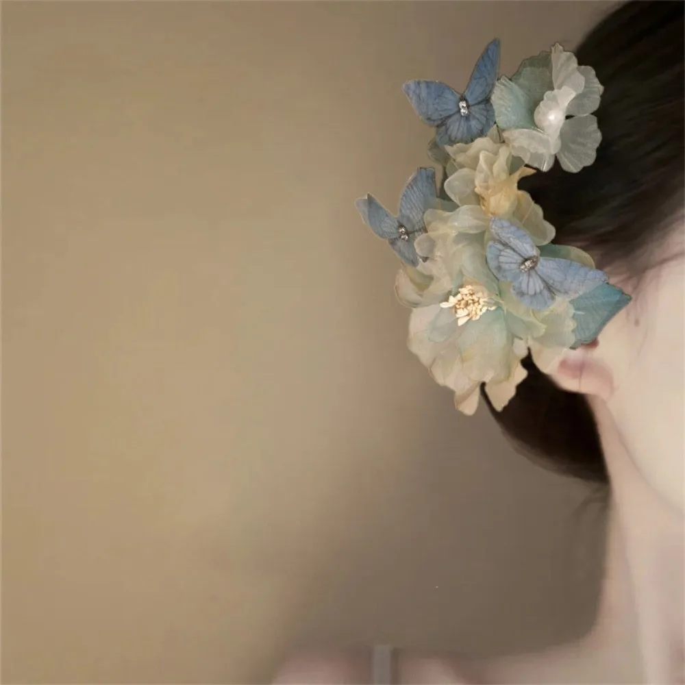 

Blue Butterfly Flower Hairpin Simulation Flower Large Hanfu Hair Accessories Headdress Ancient Style Chinese Style Hair Clip