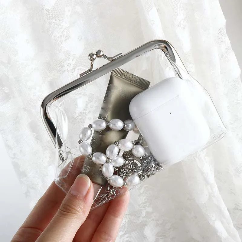 New Transparent Coin Purse Multifunctional Lipstick Key Bags Card Holder Iron Mouth Clip Wallet Portable Storage Bag