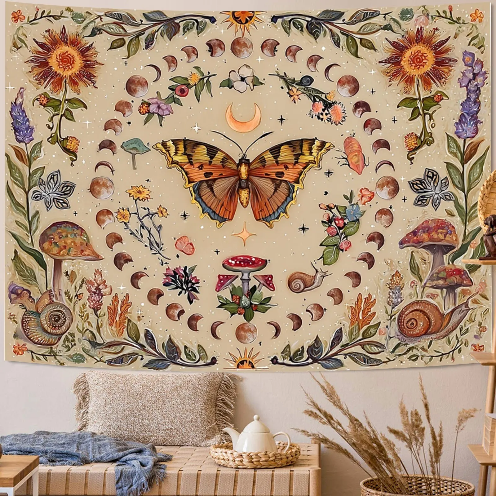 Butterflies dancing among flowers Digital printing polyester wall hanging tapestry Living room bedrooms Office background gift