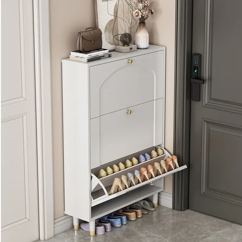 for Cream Wind Ultra-thin 17cm Tipping Bucket Shoe Cabinet New Popular Home Entryway Integrated Simple Shoe Rack for Entryway
