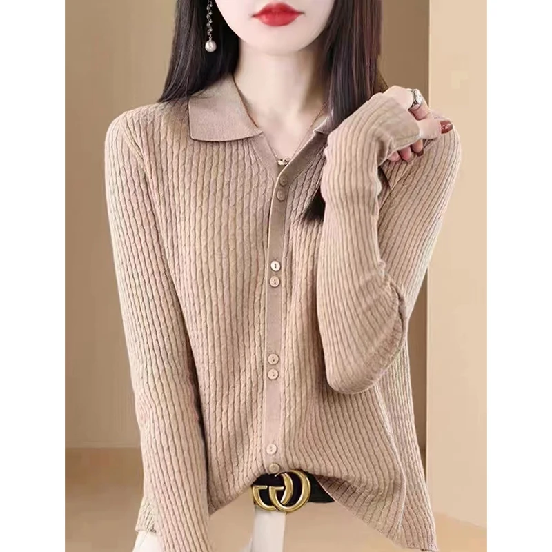 Slim Fit Longo Sve Ne Cardigan de Malha Outono Inverno Coreano Sle Casual Versátil Confortável Elástico Camere Suéter