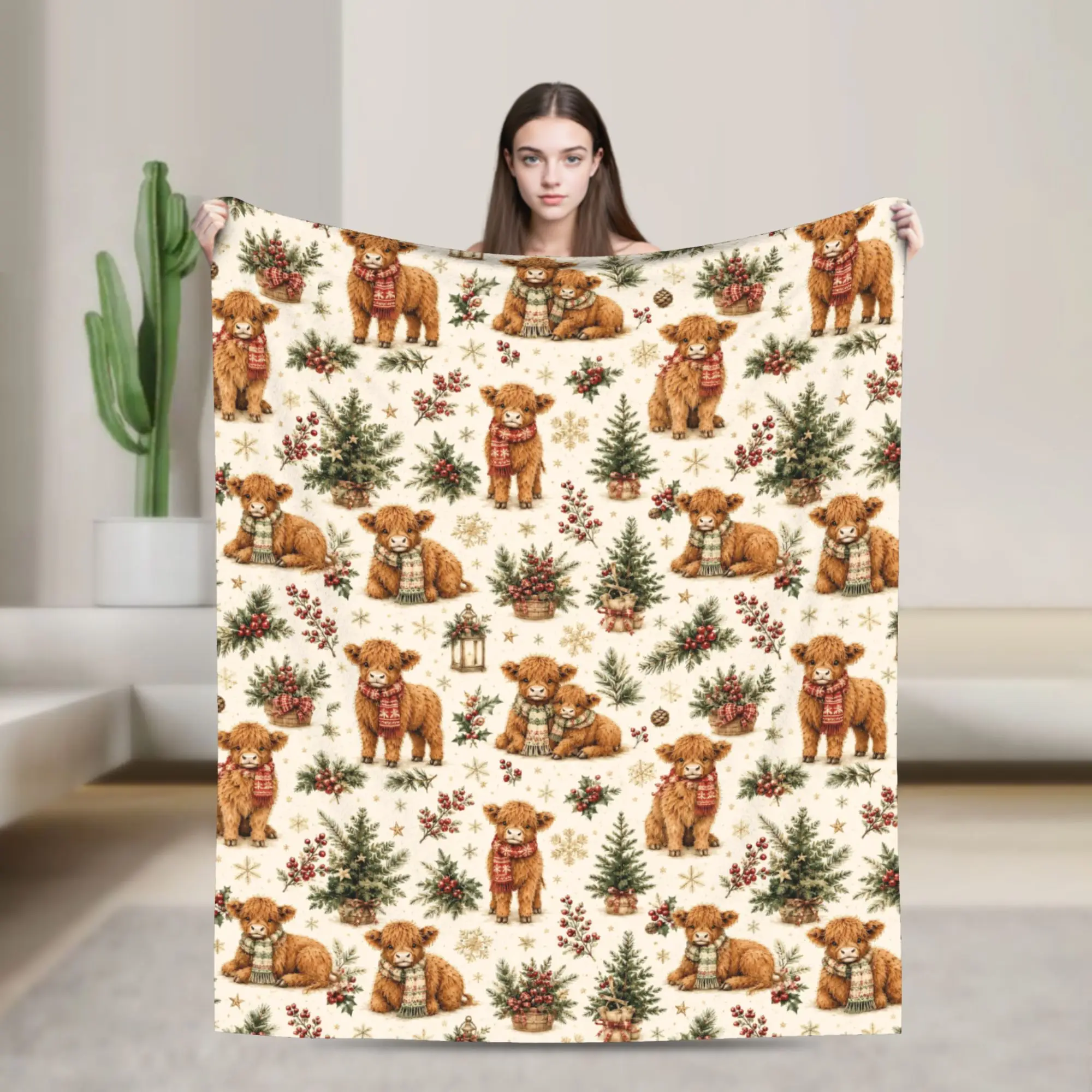 Highland Cow Christmas Flannel Blankets  Awesome Throw Blankets for  Sofa Bedding Lounge 150*125cm Bedspread