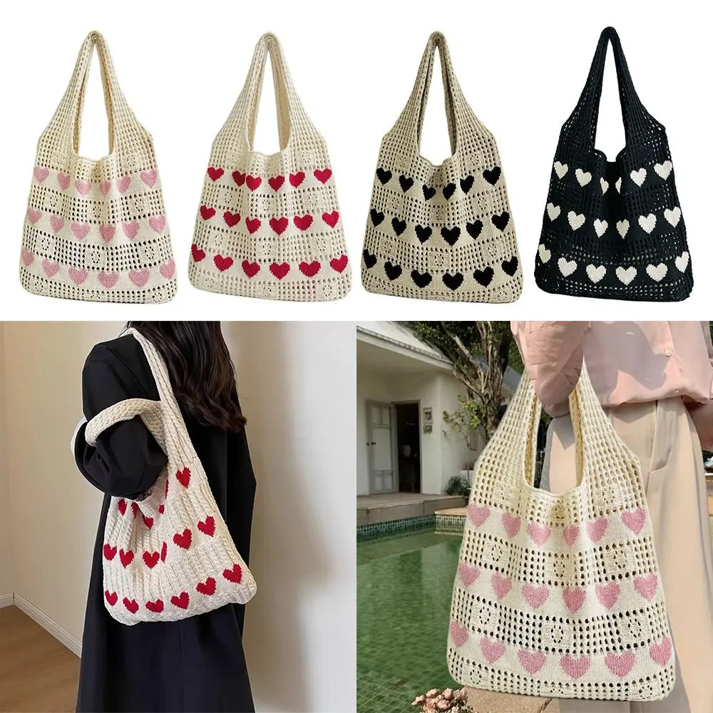 Knitted Handbags Female Large Capacity Totes Women's Shoulder Bag Summer Beach Bag Purses Casual Hollow Woven Shopping