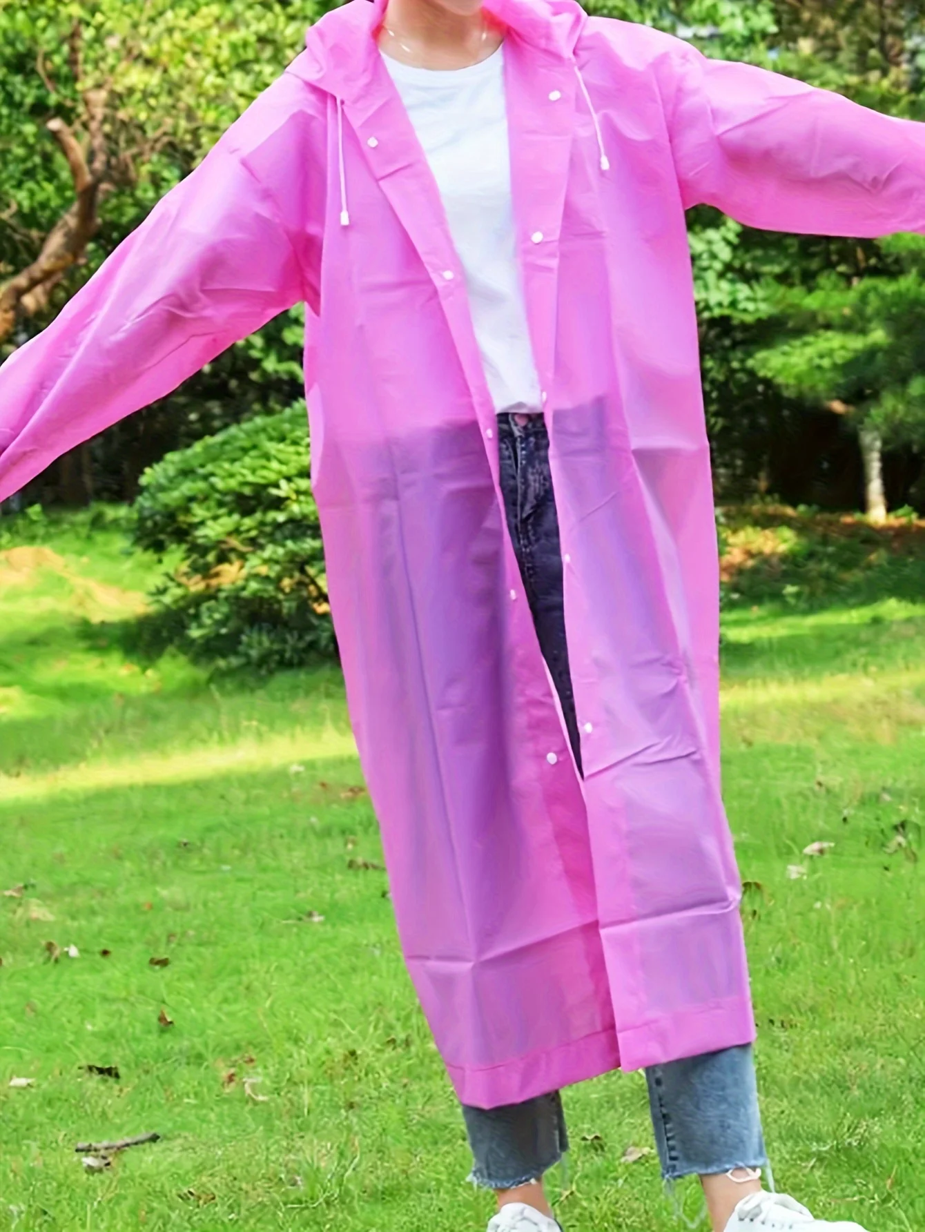 1-piece pink adult raincoat, windproof and waterproof full-body rain suit for travel, outdoor riding, portable rain cape