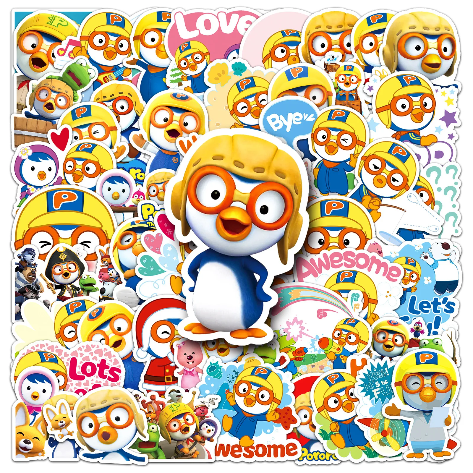 50 Uds. De pegatinas bonitas de Pororo, pegatinas de pingüino, calcomanías para teléfono, maleta para portátil, Notebook, monopatín, pegatinas impermeables