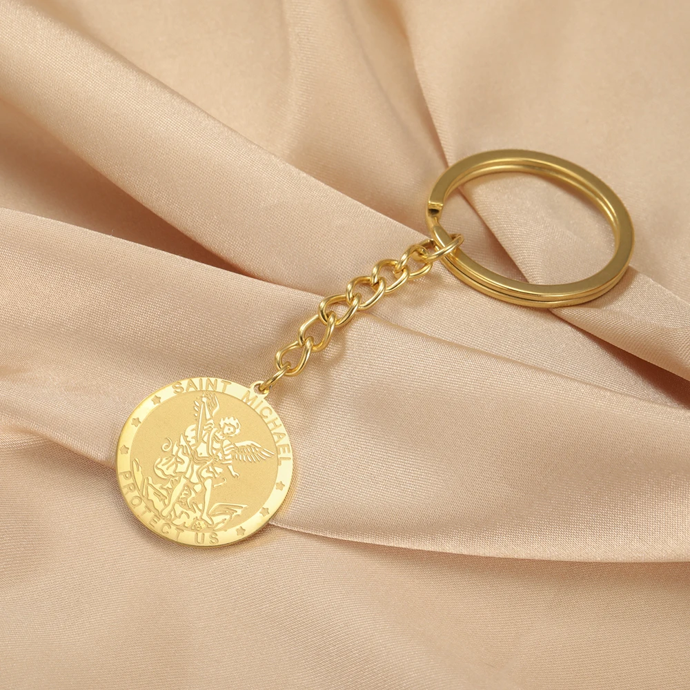 Dawapara Saint Michael Schlüsselanhänger Hexenknoten Doppelschutz Beten für uns Erzengel Religiöser Schmuck Edelstahl Schlüsselanhänger – Detail 11
