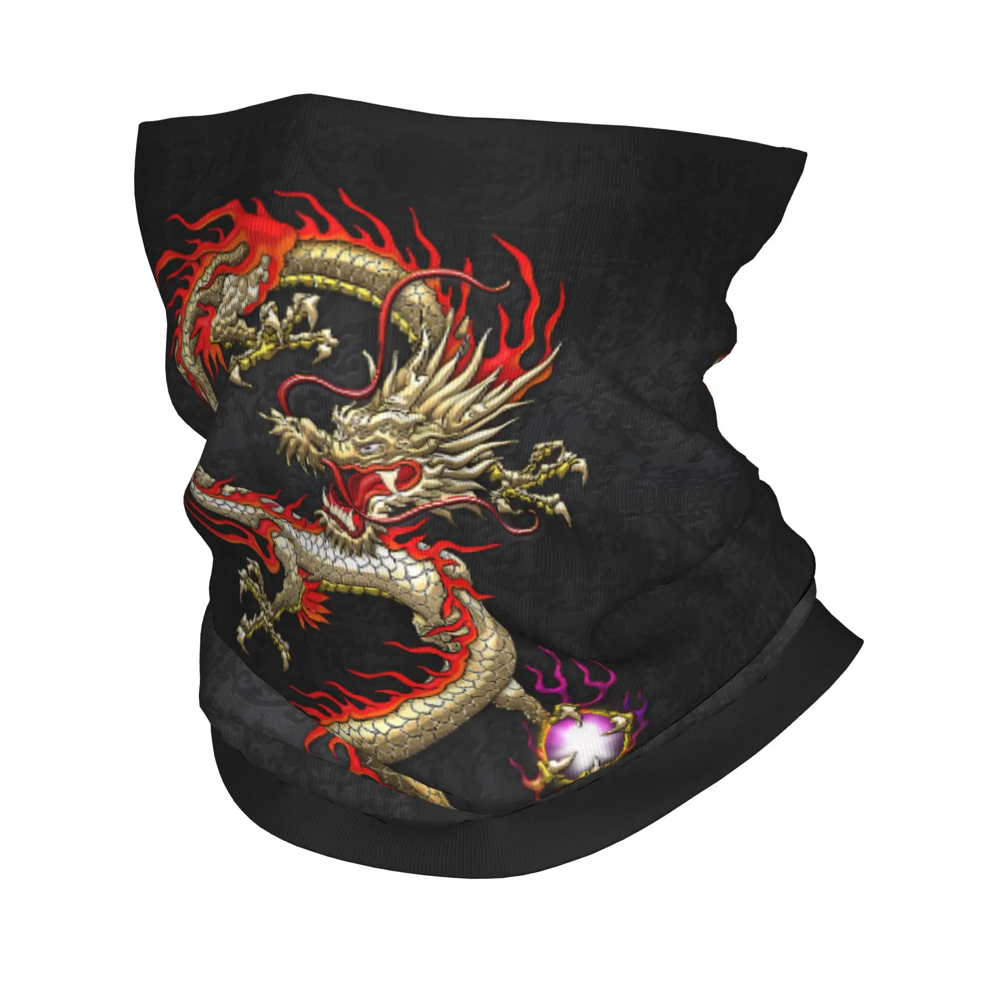 Pañuelo para el Cuello con Diseño de Dragón Chino Dorado Personalizado, Fucanglong, a Prueba de Viento, para Cubrir la Cara, Estilo Asiático, Mitología, para Hombres y Mujeres