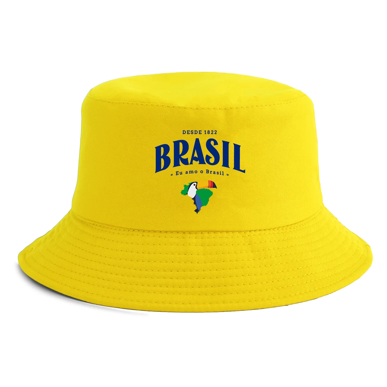 Chapéu Bucket Unissex com Estampa de Mapa do Brasil e Tucano, Reversível, Estilo Retrô, Disponível em Várias Cores Retrô, Chapéu de Sol para Atividades ao Ar Livre