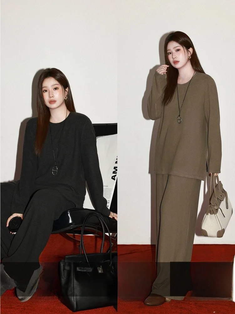 

Комплект домашней одежды больших размеров для полных женщин: осенне-зимний новый модный комплект с длинными рукавами и свободными брюками