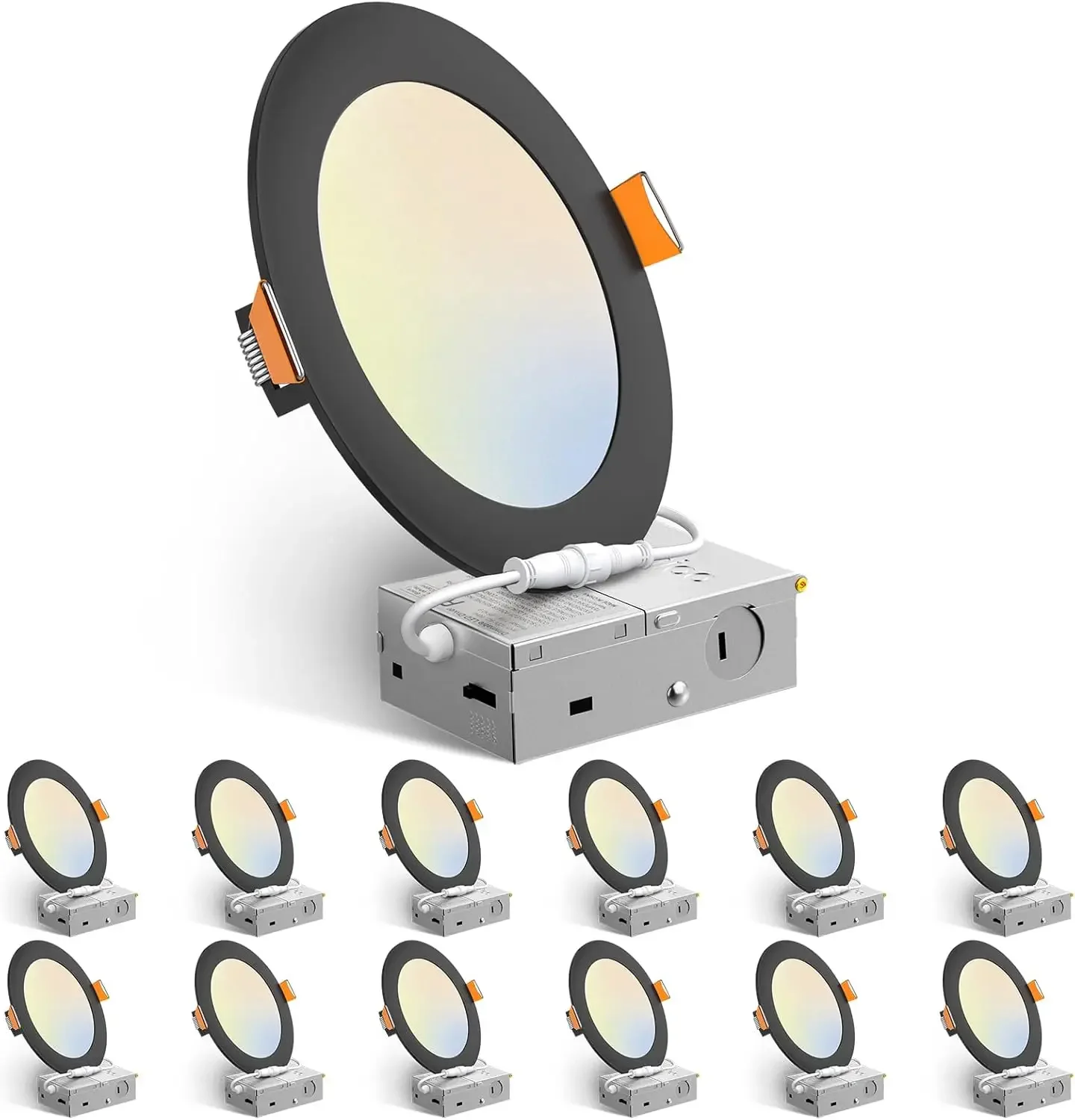 

12 Pack 6 Inch 5CCT Ultra-Thin LED Recessed Ceiling Light, 2700K/3000K/3500K/4000K/5000K , 12W Eqv 110W, 1050LM , Black - ETL