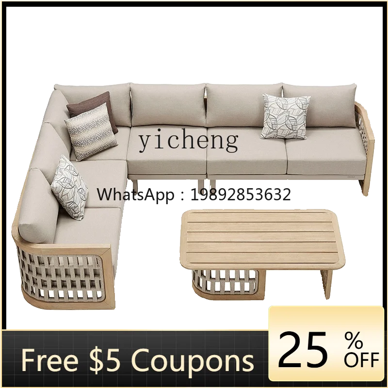 

Outdoor Leisure Teak Sofa Combination Courtyard Balcony Villa Outdoor Rattan Recliner