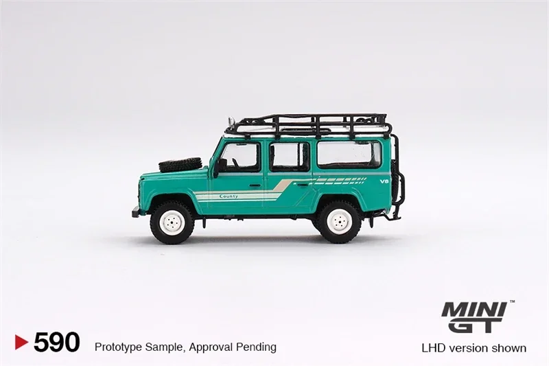 MINI GT Mijo Exclusivos 1:64 Land Rover Defender 110 1985 Estación del condado Wagon Trident Coche modelo verde