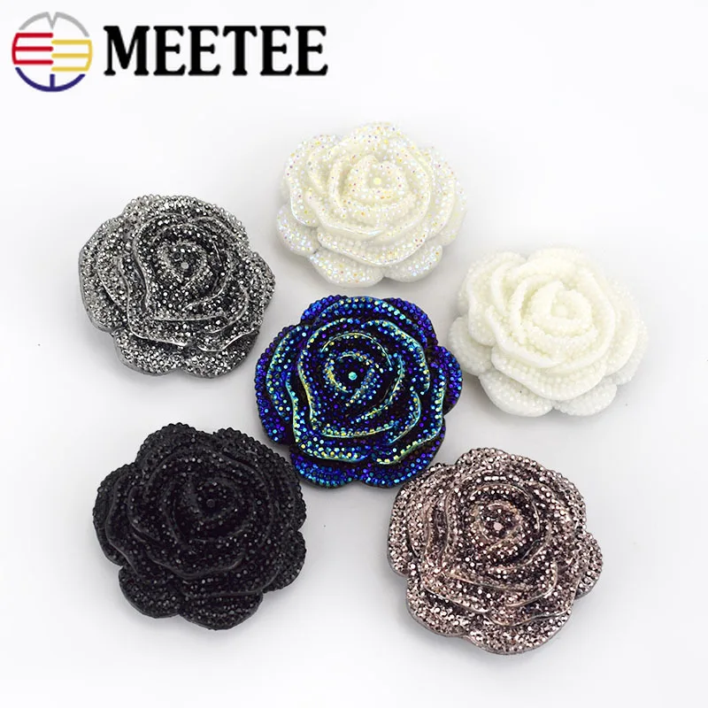 5/10Pcs Meetee 46mm Plastic Resin Rhinestone Button Rose Flower Overcoat Shirt Decorative Buckle DIY Garment Sewing Accessories