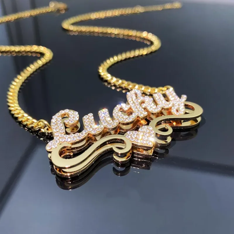 

Amaxer Personalized Fashion Custom Double Bling Layer Jewelry Name Necklace for Women Girl Multiple Styles Choosed Festival Gift