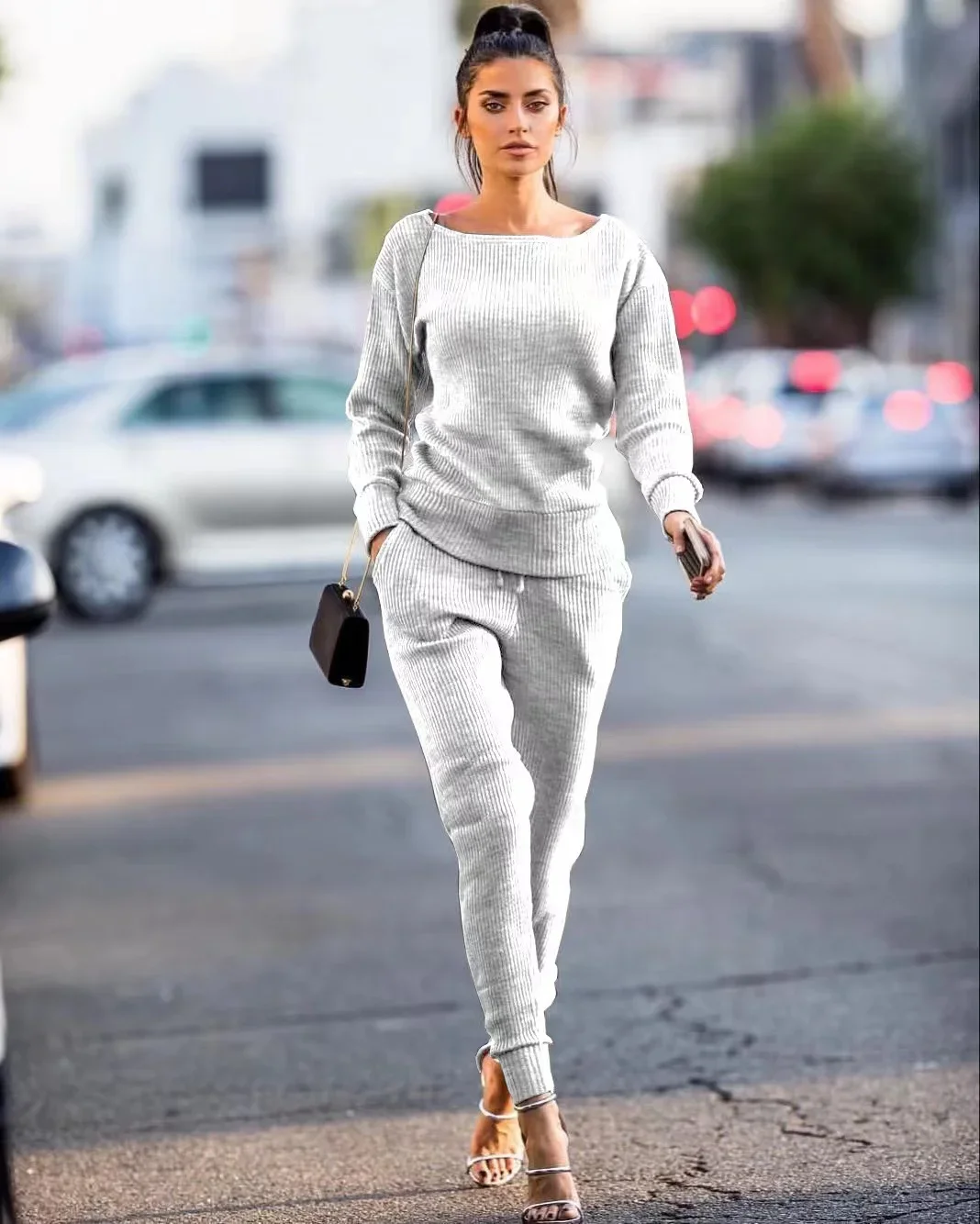 2024 Autumn Sweater Pants 2 Piece Set Casual Activewear Women Ladies Winter Solid Color Two-Piece Outfits Matching Sets Elegant