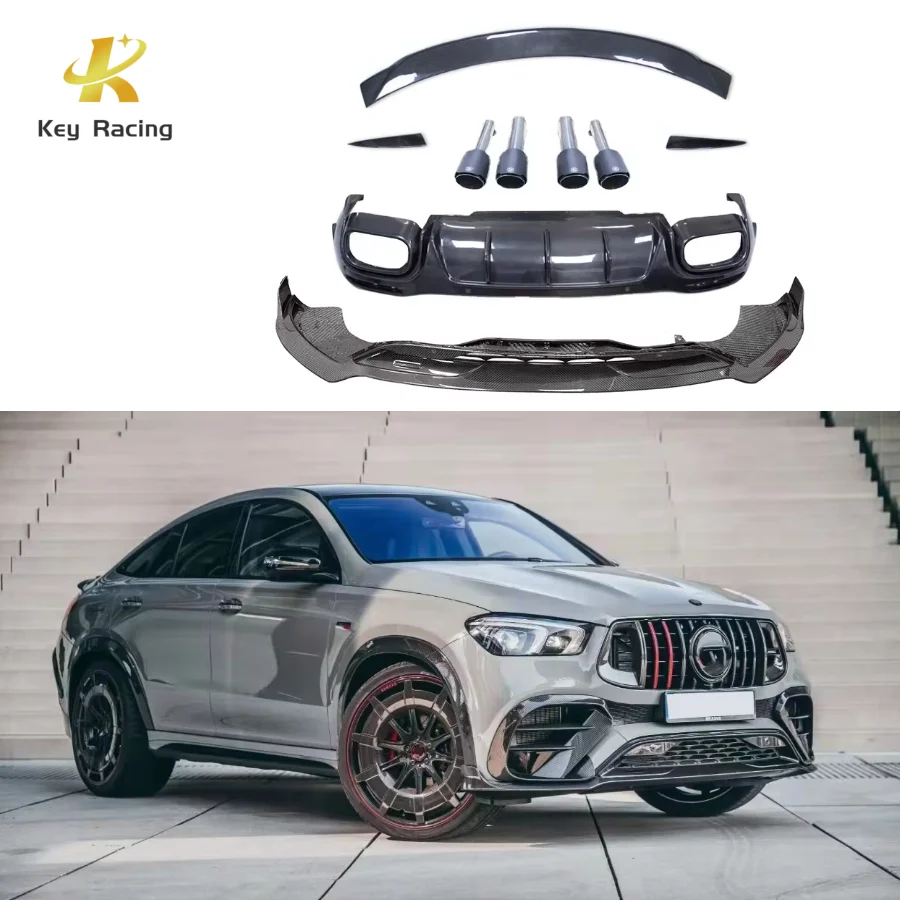 

Для Mercedes-Benz GLE Class GLE63 Coupe Upgrade B Стиль Углеродное волокно Передний бампер Губа Задний диффузор Хвостовое горло Спойлер BodyKit