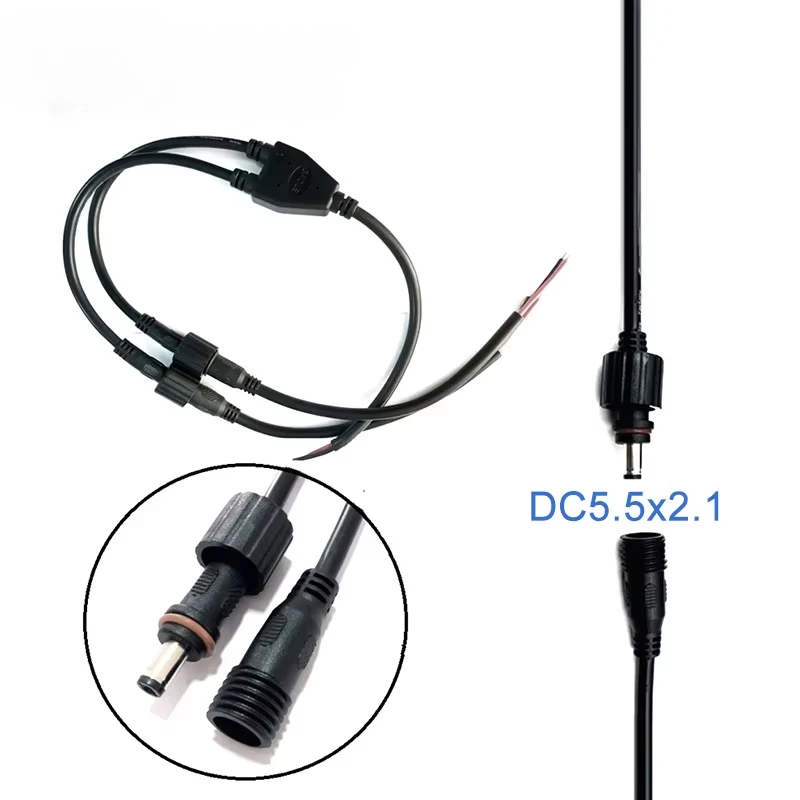 2-16A DC 5.5*2.1 Waterproof Power Cable Connector Quick Connect 0.3-1.0 Square Male Female Extension Cord 1 to 5 Wire Splitter
