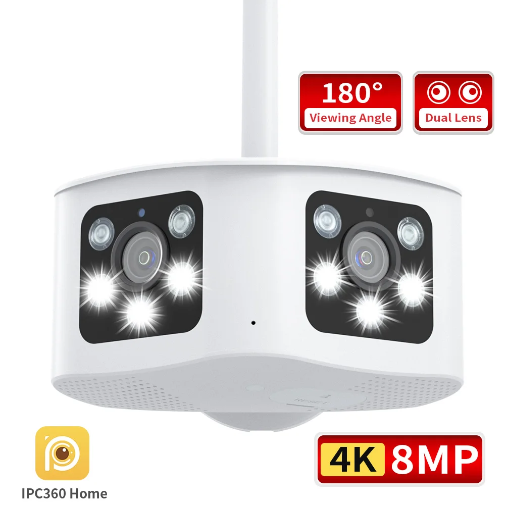 ASZHONGA 8MP Dual Lens Panoramic Fixed Camera 180° Wide Viewing Angle WIFI 4K Outdoor Camera AI Human Detection IP CCTV Cam