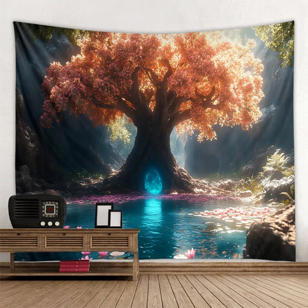 Dreamy Starry Sky Life Tree Tapestry - Aesthetic Hanging Bedroom Wall Decor Hippie Independent Room Background Poster