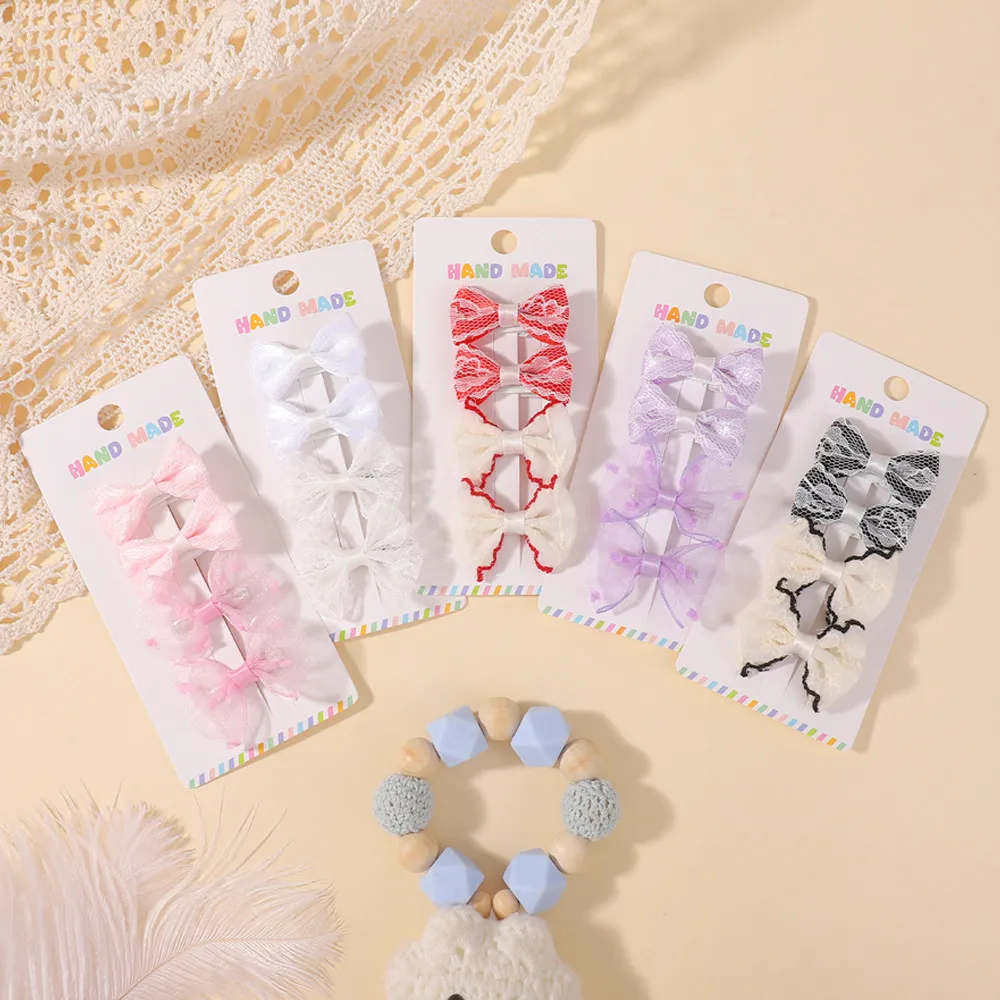 

4 шт./компл., заколки для волос с кружевным бантом для маленьких девочек, корейские милые заколки с бантом, заколки, детские аксессуары для волос ручной работы