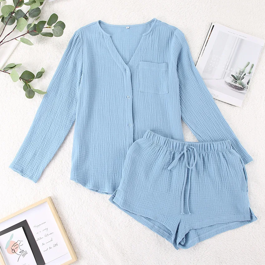 2024 Summer Pajamas Long Sleeve Shorts 2-Piece Air-conditioned Clothing Fashion Ladies Home Clothes Suit Casual Home