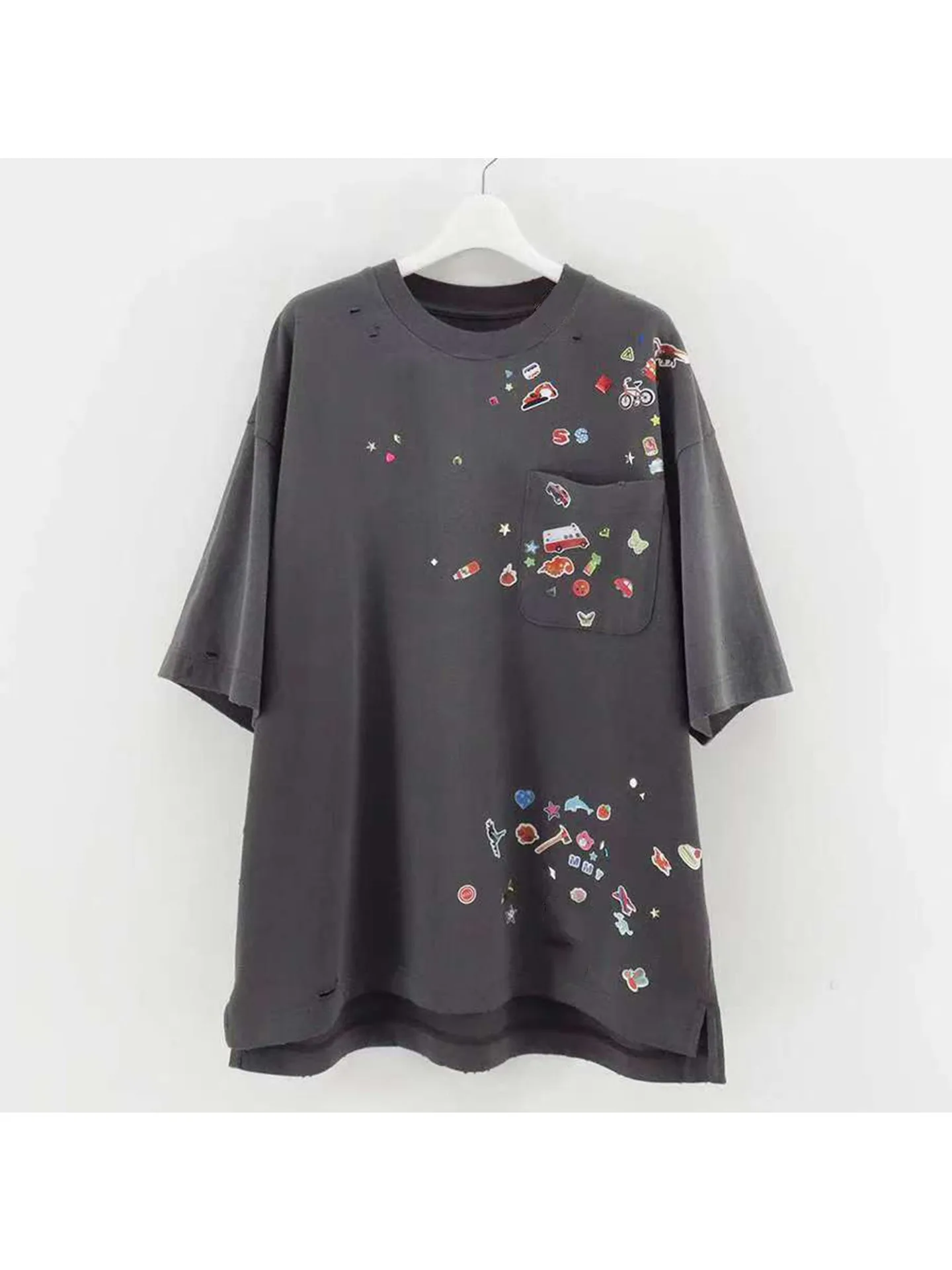 26SS MMY Japanese-style MIHARA T-Shirts Washed Vintage Loose Fit Sticker Fun Print Damaged Style