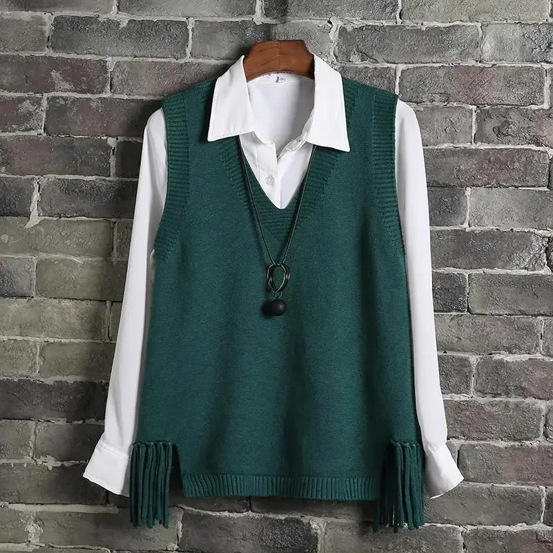 

Female Sweater Cropped V-Neck Short Women's Knitted Vest Spring Autumn Sleeveless Classic Winter 2024 Casual Fashion Waistcoat