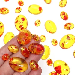 10pcs/lot Imitation Amber Resin Oval Cabochon Round Flatback Cabochon Beads Loose Beads For DIY Jewelry Making Earrings Rings