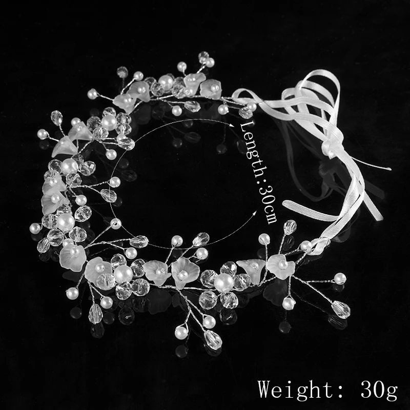 Fashion Crystal Pearl Hair Band Headbands for Women Girls Hand-Woven Wedding Hair Accessories White Red Flower Hairband