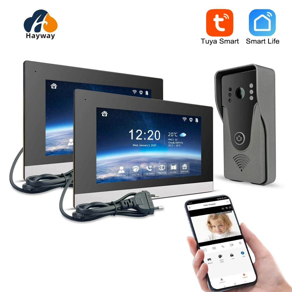 1080P video intercom system, home wireless WiFi intelligent video doorbell, one call panel+multiple displays