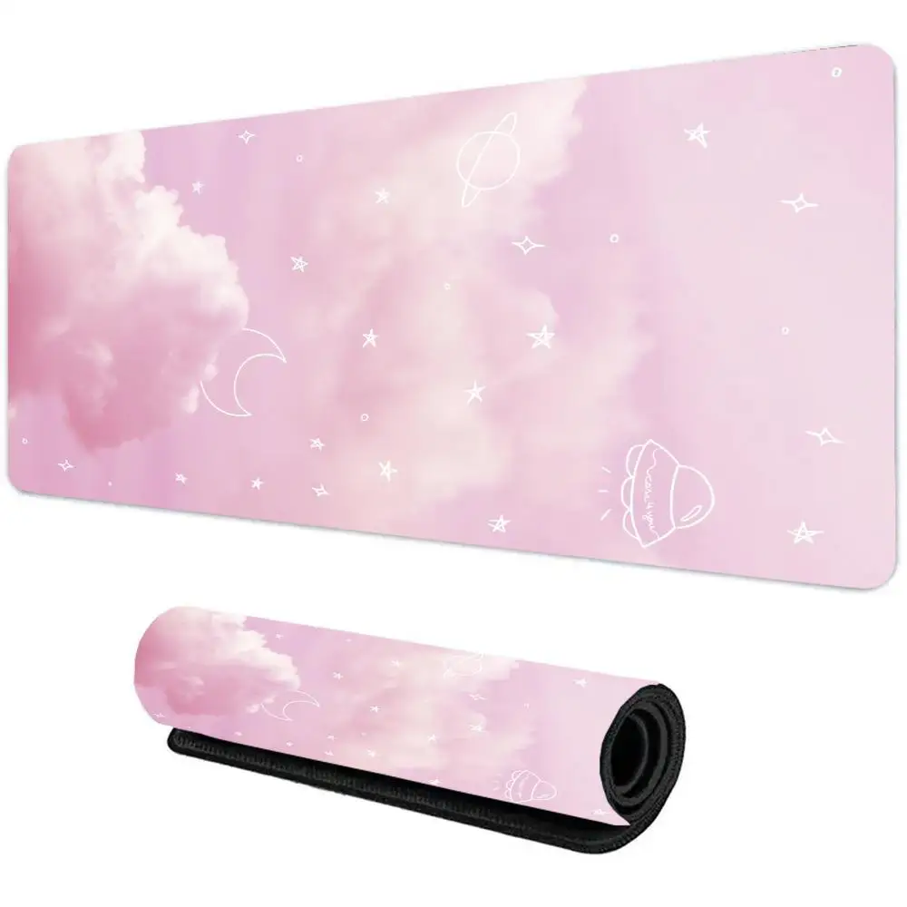 Pink Cloud Star Moon Large Mouse Pad Cute Kawaii Non-Slip Rubber Desk Mat Gaming Keyboard Pad for Office Home mouse pad