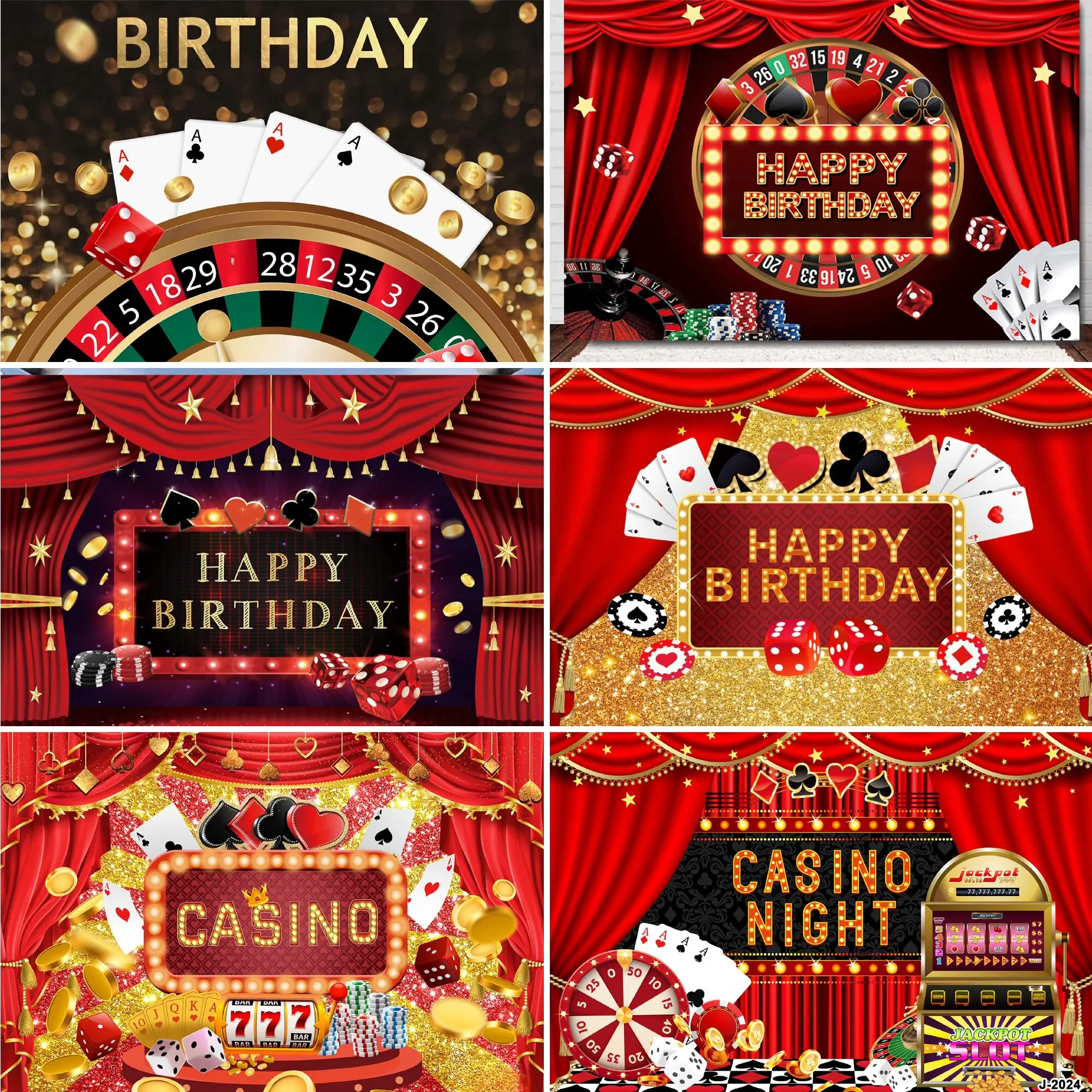 

Casino Party Theme Background Roulette Playing Card Red Screen Shining Birthday Party Photography Background Decoration Banner