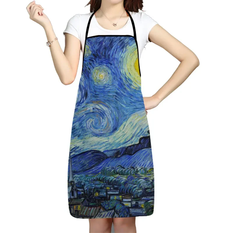 Kitchen Apron Van Gogh The Starry Night Printed Sleeveless Oxford Fabric Aprons for Men Women Home Cleaning Tools Creative Gifts