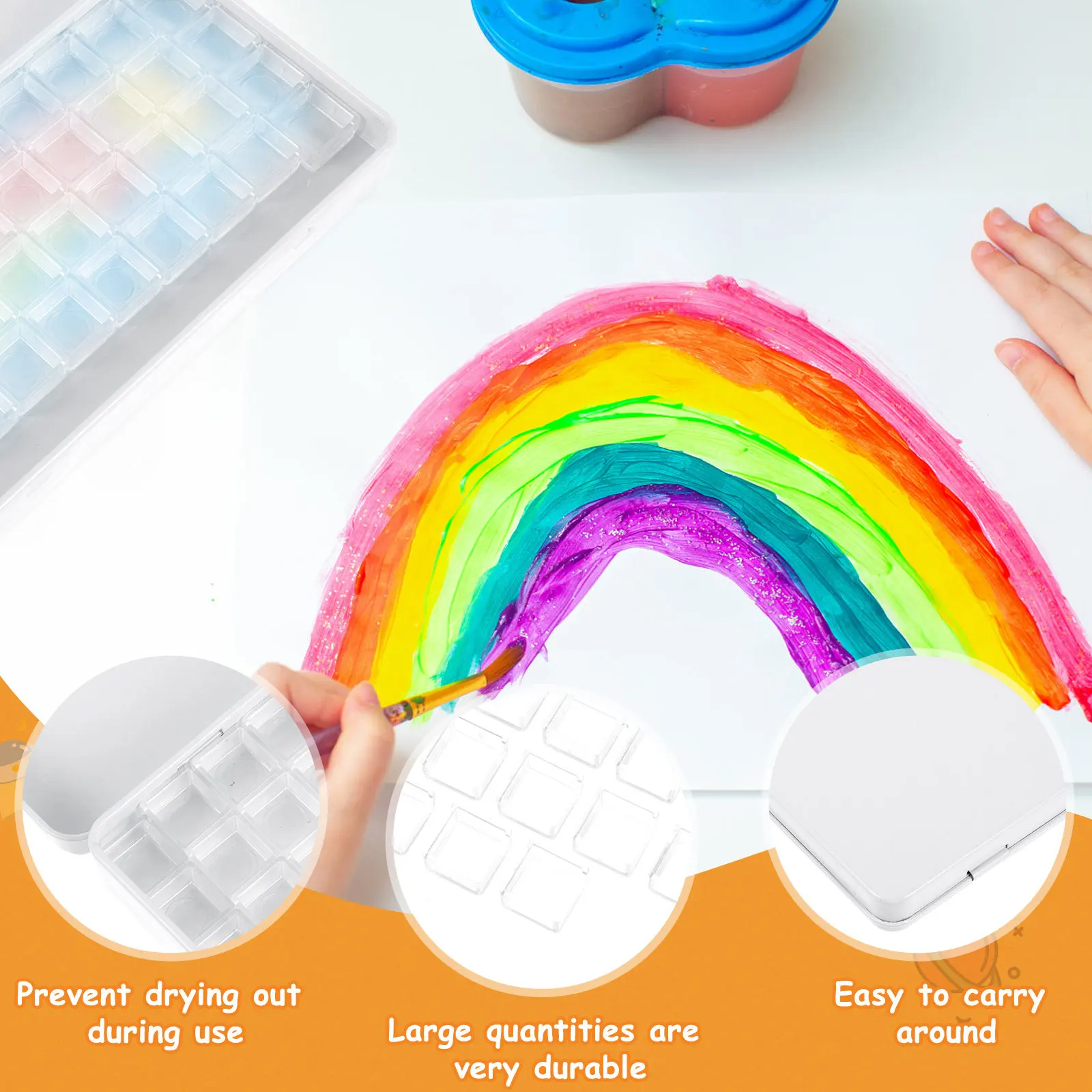 1Set Watercolor Case for Artist Student Rust Resistant Iron Frame Plastic Paint Pan Set Keeps Colors Moist Organized Desktop