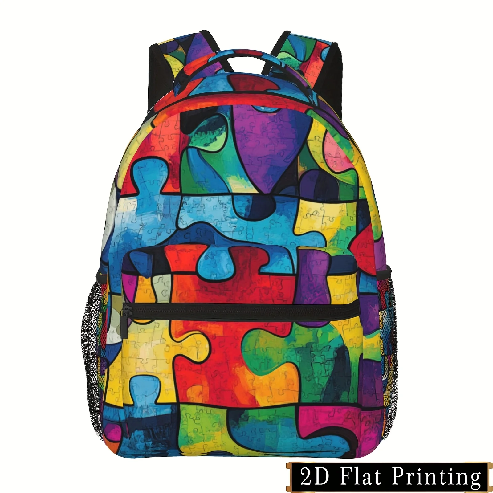 Vibrant Full-Color Printed Puzzle Module Backpack Large Capacity Waist Protection Design Stylish Casual for Men Women