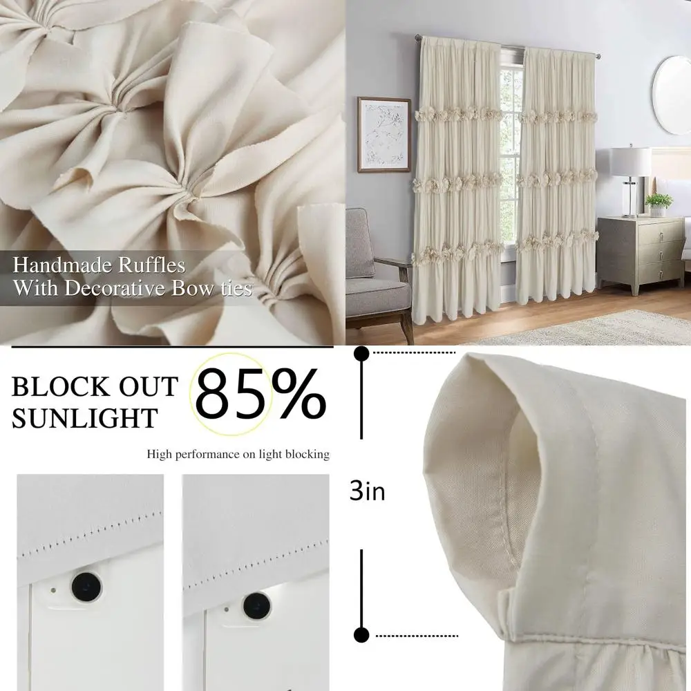 

Bohemian Pleated Curtains with 3-tier Butterfly Embellishments, Country Style Rod Pocket, Camel Color, Suitable for Rooms, 137.1