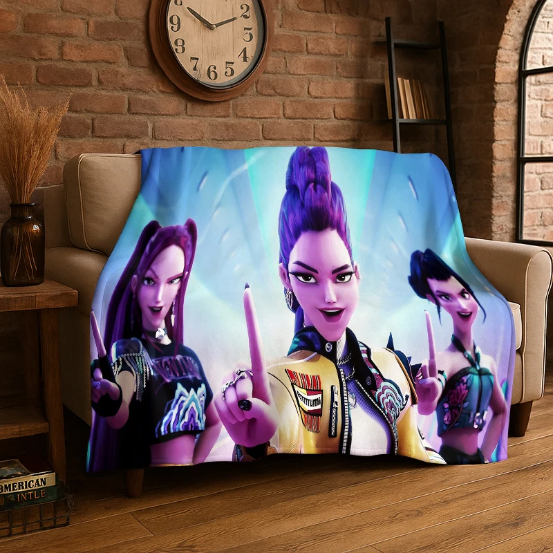 New KPop D-Demon H-Hunters Cartoon Flannel Throw Blanket,Warm Cozy Blanket for Bed,Sofa,Couch,Bedroom,Living Room,Office,Camping