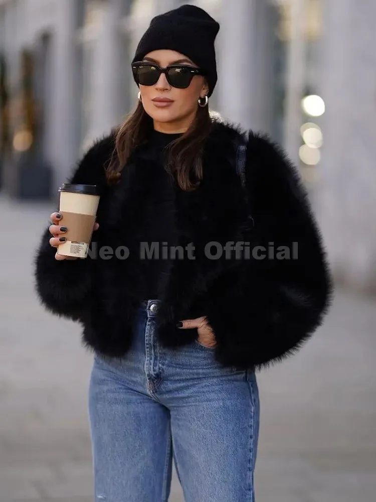 Iconic Street Fashion Cropped Faux Fur Coat Women Cool Girls Fluffy Short Fur Jacket