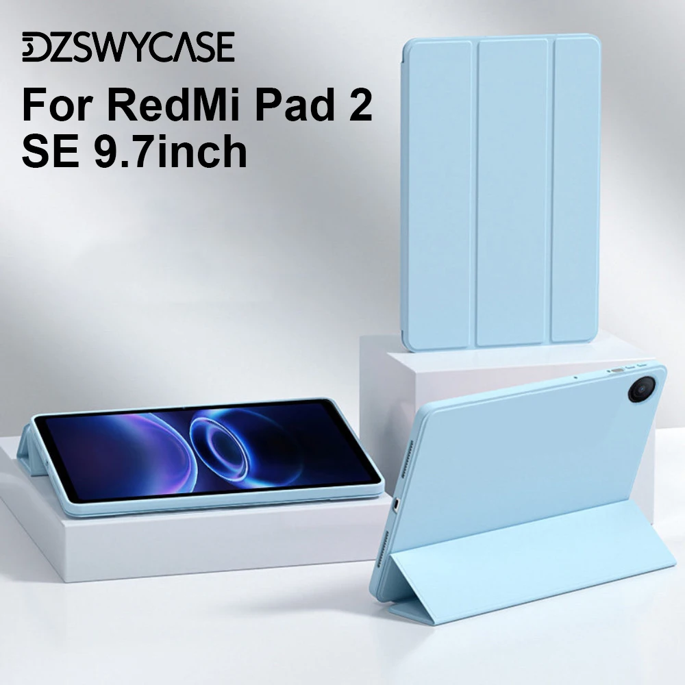 Silicone Case For Xiaomi Redmi Pad 2 SE 2026 9.7inch, Trifold Stand PU Leaher Soft Back Funda Smart Cover Auto Sleep/Wake