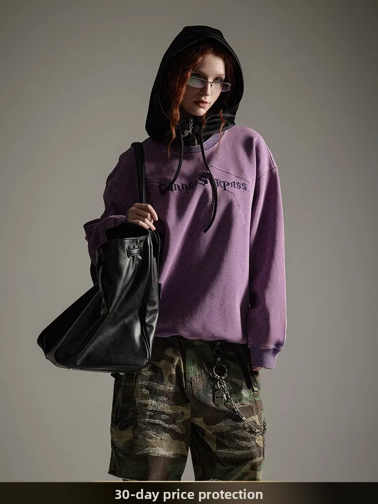 

Retro American Waed Letter Embroidery round Ne Sweatirt Loose Couple Sle Overhead Cotton Youth Casual Autumn Winter M...