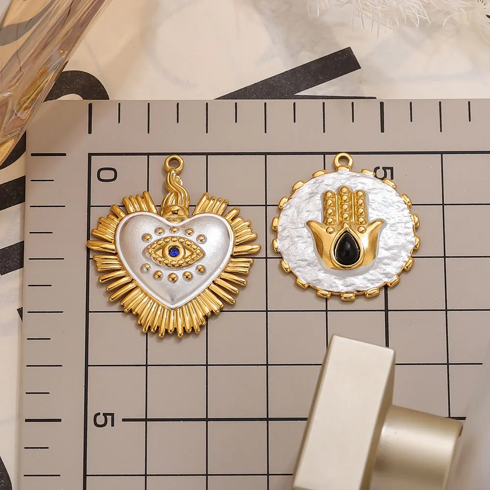 2PCS Gold-Plated Stainless Steel Charms Hand Evil Eye Heart Pendant Accessories For DIYJewelry Earrings Making Supplies Finding - view 6
