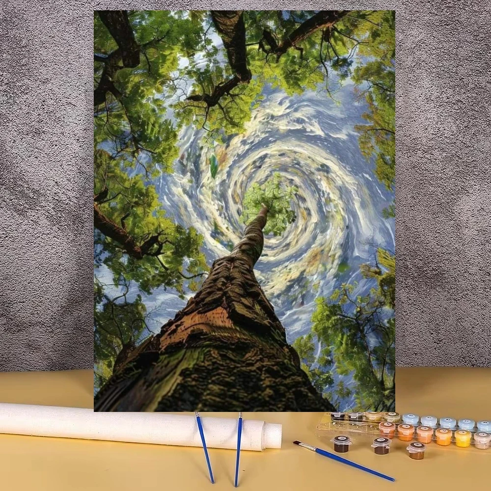 Swirling Sky Tree Canopy Perspective Landscape Diamond Painting By Number Wall Decor for Game Room or Living Room Gift
