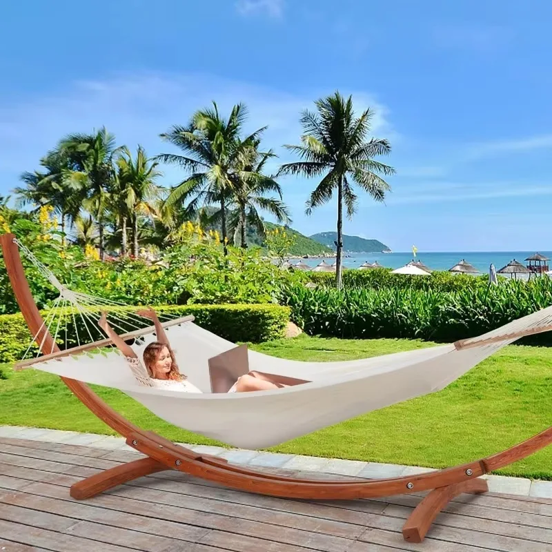 2026 Wooden Hammock With Canopy Mesh Rope Hammock With Wood Stand