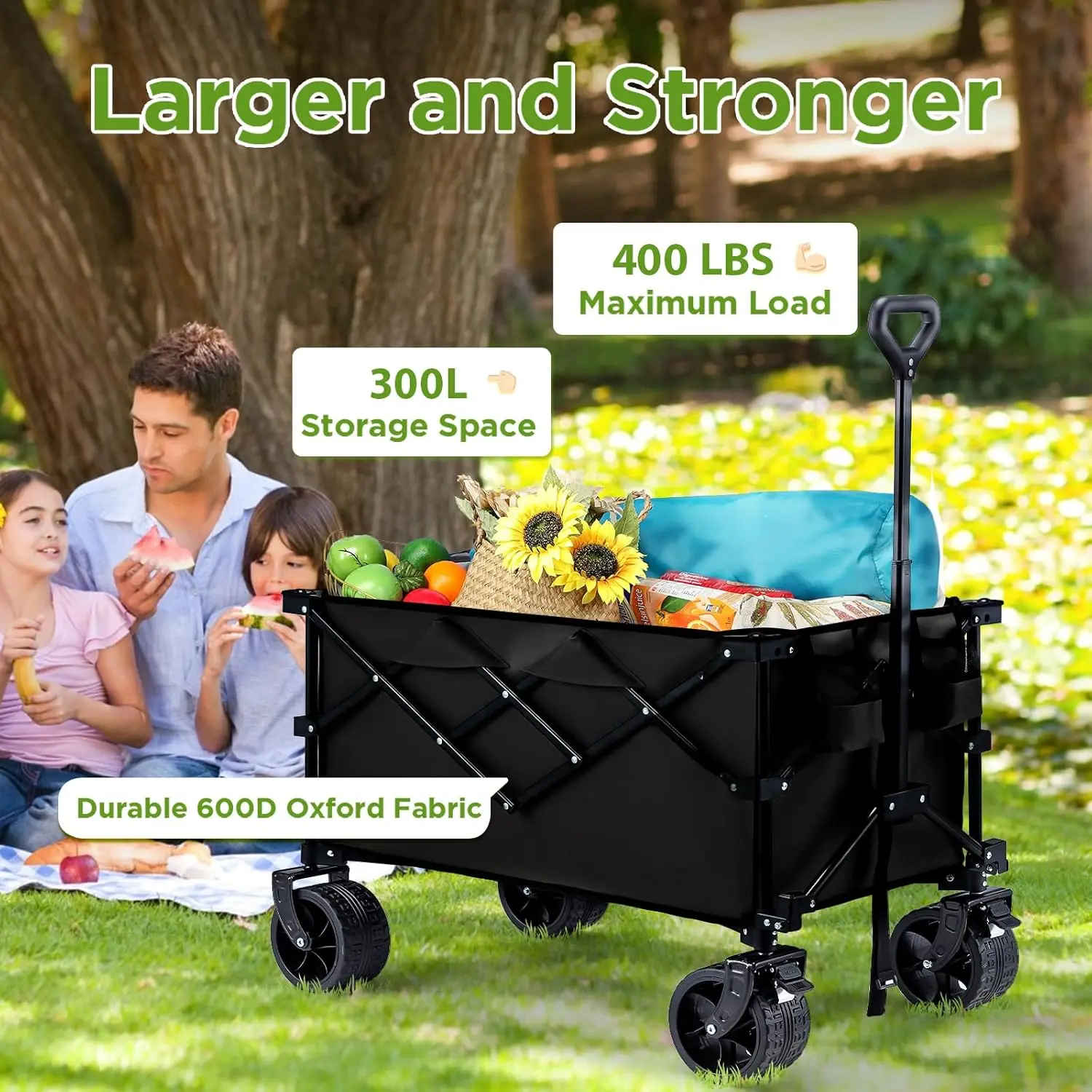 Collapsible Wagon with Wheels, 400LBS Wagons Carts Foldable, Beach Carts with Big Wheels for Sand, Heavy Duty Wagon