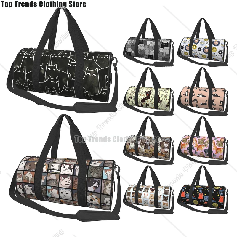 

Suspicious Cats Travel Bags Men Fitness Handbag Cylinder Shoulder Bag Women Large Travel Tote Luggage Bag Gym Handbags