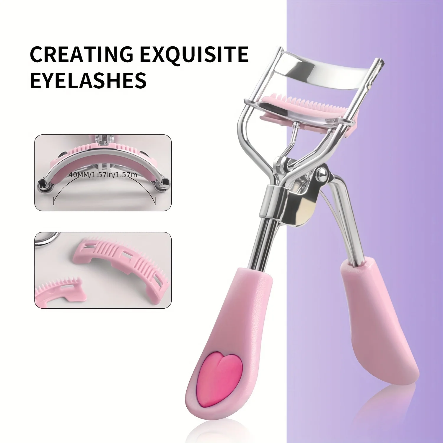 [1pc Portable Eyelash Curler] 1pc Portable Eyelash Curler, Heart-Shaped Anti-Slip Handle, Gentle Curling, Alcohol-Free, Manual O