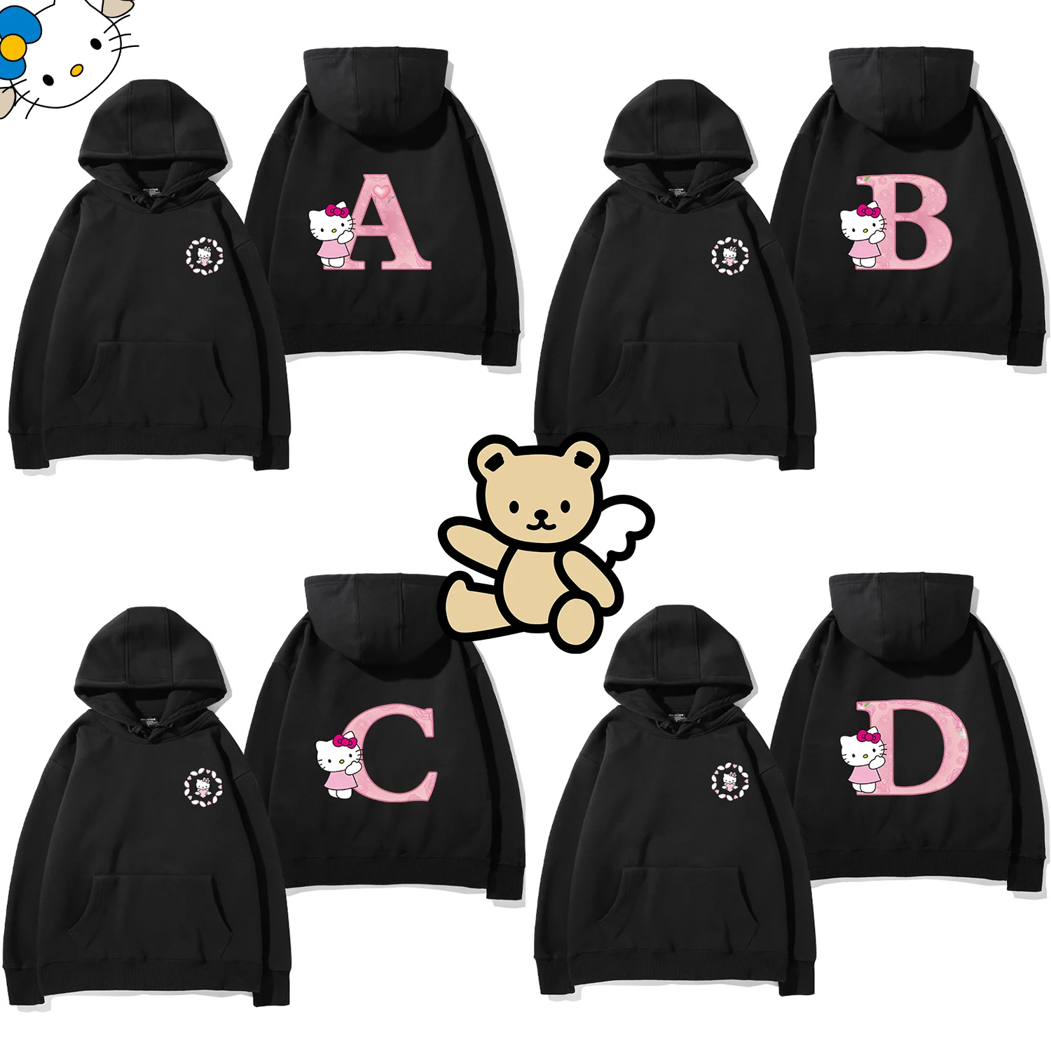 Hello Kitty Hoodie, Children\'s Hoodie, Adult Hoodie, 26 English Letters Harajuku Pattern Fashionable Sports Girl Top Girl Hoodie