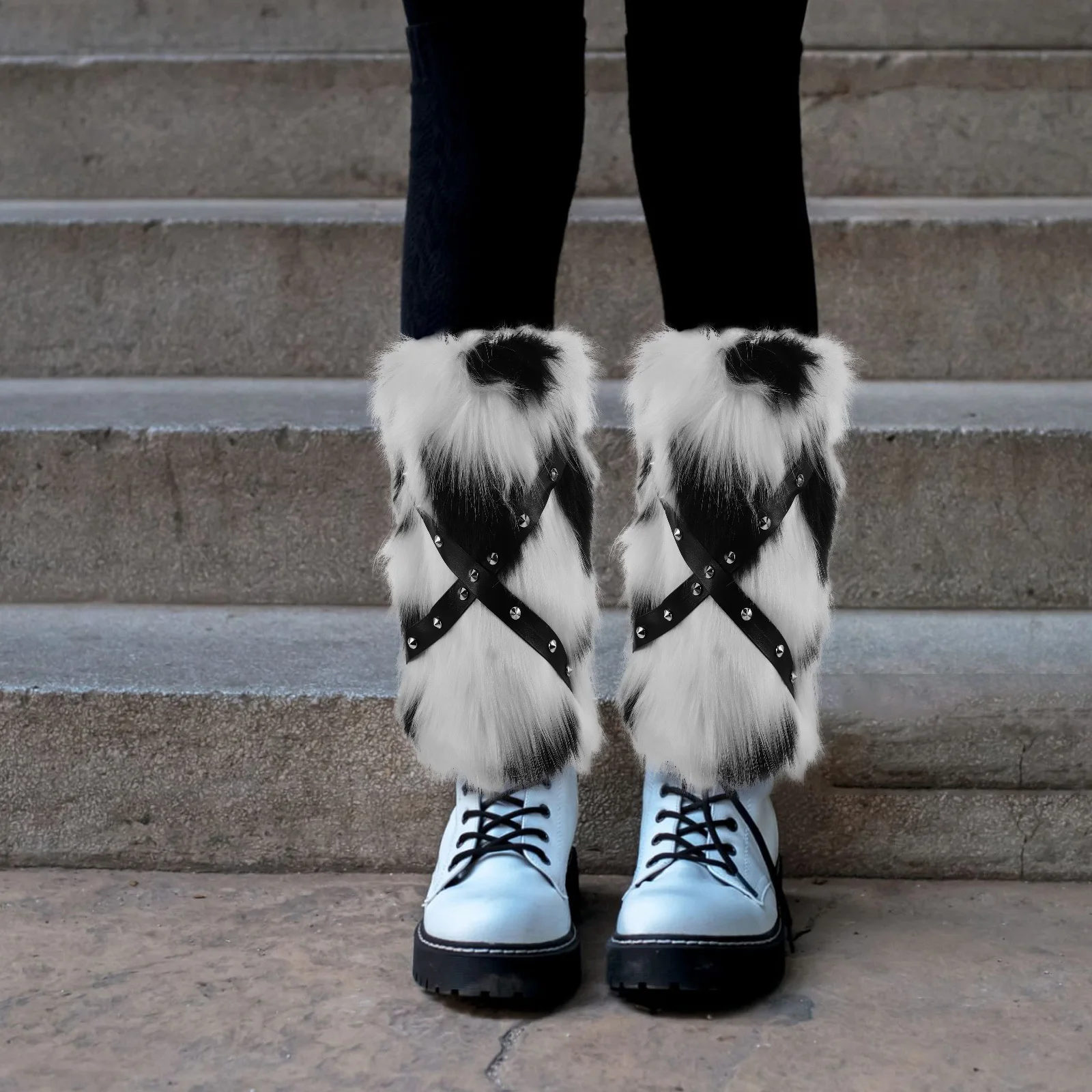 1 пара из искусственных гетр с коровьим принтом, дизайн с шипами в стиле панк для женщин, манжеты для ботинок, уютный зимний наряд, аксессуар, праздничная мода
