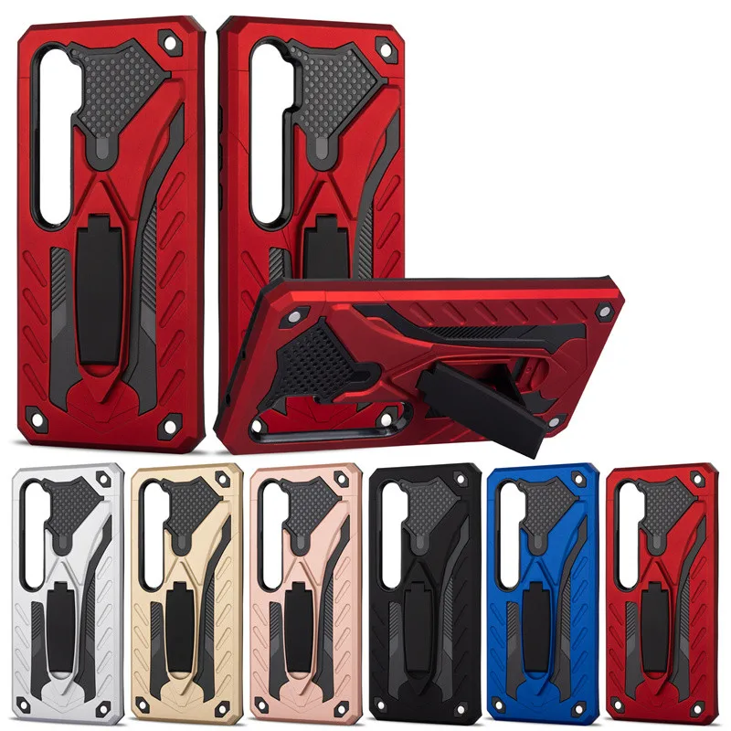 Rugged Armor Phone Case For Xiaomi Mi Note 10 Lite Luxury TPU Bumper Shockproof Back Cover For Mi Note 10 Pro Kickstand Shell